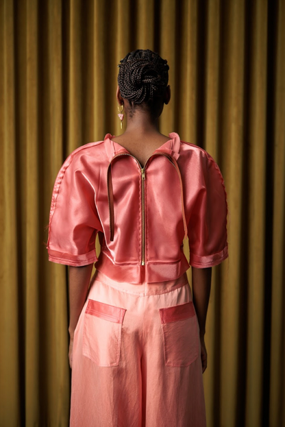 Cherry Gum Sculpted Top in Synthetic Taffeta