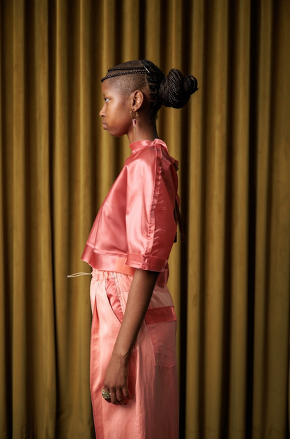 Cherry Gum Sculpted Top in Synthetic Taffeta