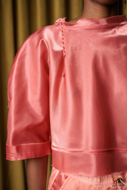 Cherry Gum Sculpted Top in Synthetic Taffeta