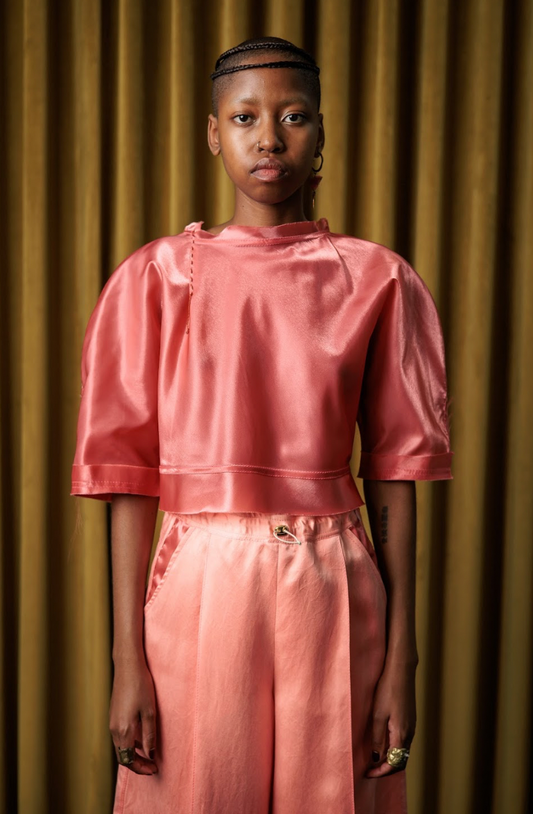 Cherry Gum Sculpted Top in Synthetic Taffeta