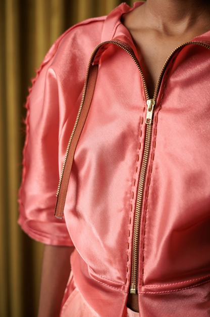 Cherry Gum Sculpted Top in Synthetic Taffeta