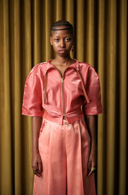 Cherry Gum Sculpted Top in Synthetic Taffeta