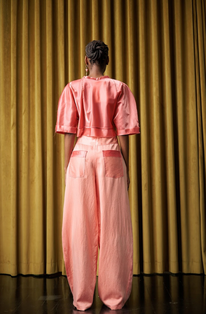 Cherry Gum Sculpted Top in Synthetic Taffeta