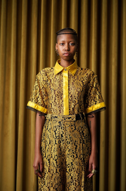 Ochre Cropped Shirt in Lace