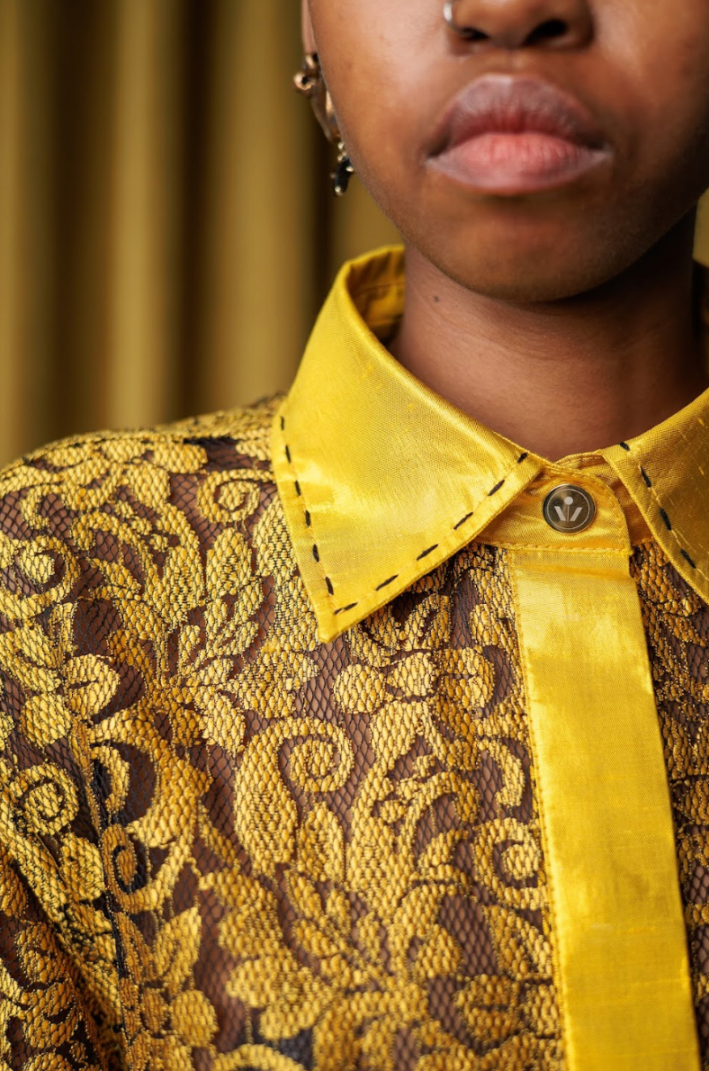 Ochre Cropped Shirt in Lace