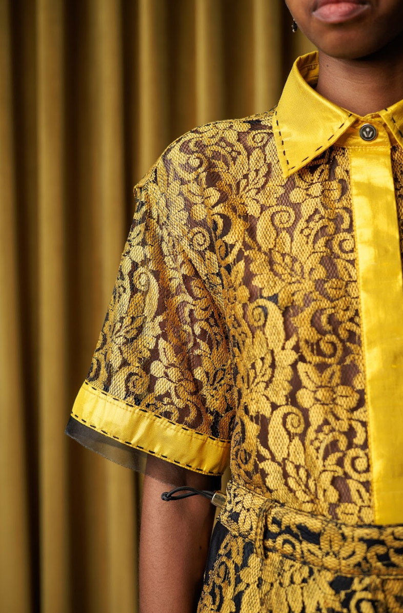 Ochre Cropped Shirt in Lace
