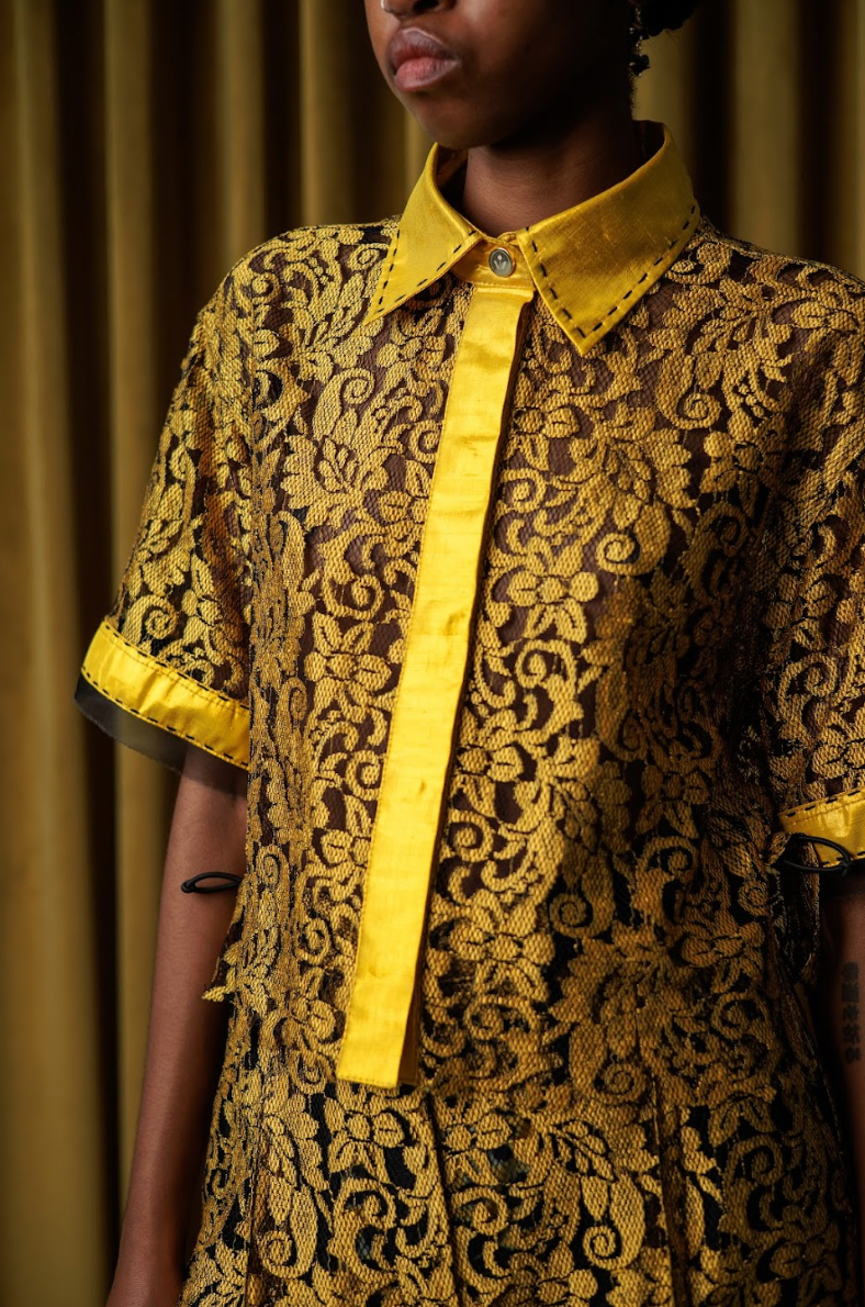 Ochre Cropped Shirt in Lace