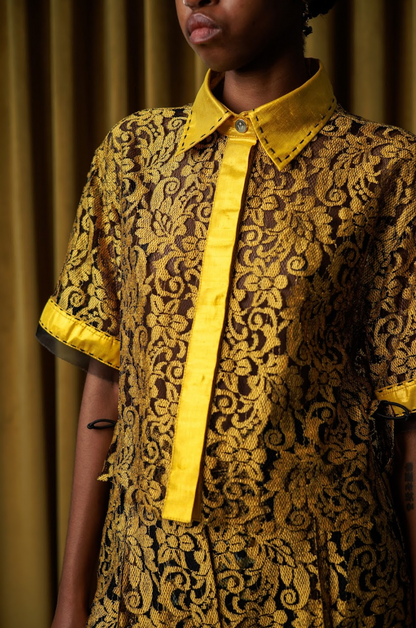 Ochre Cropped Shirt in Lace