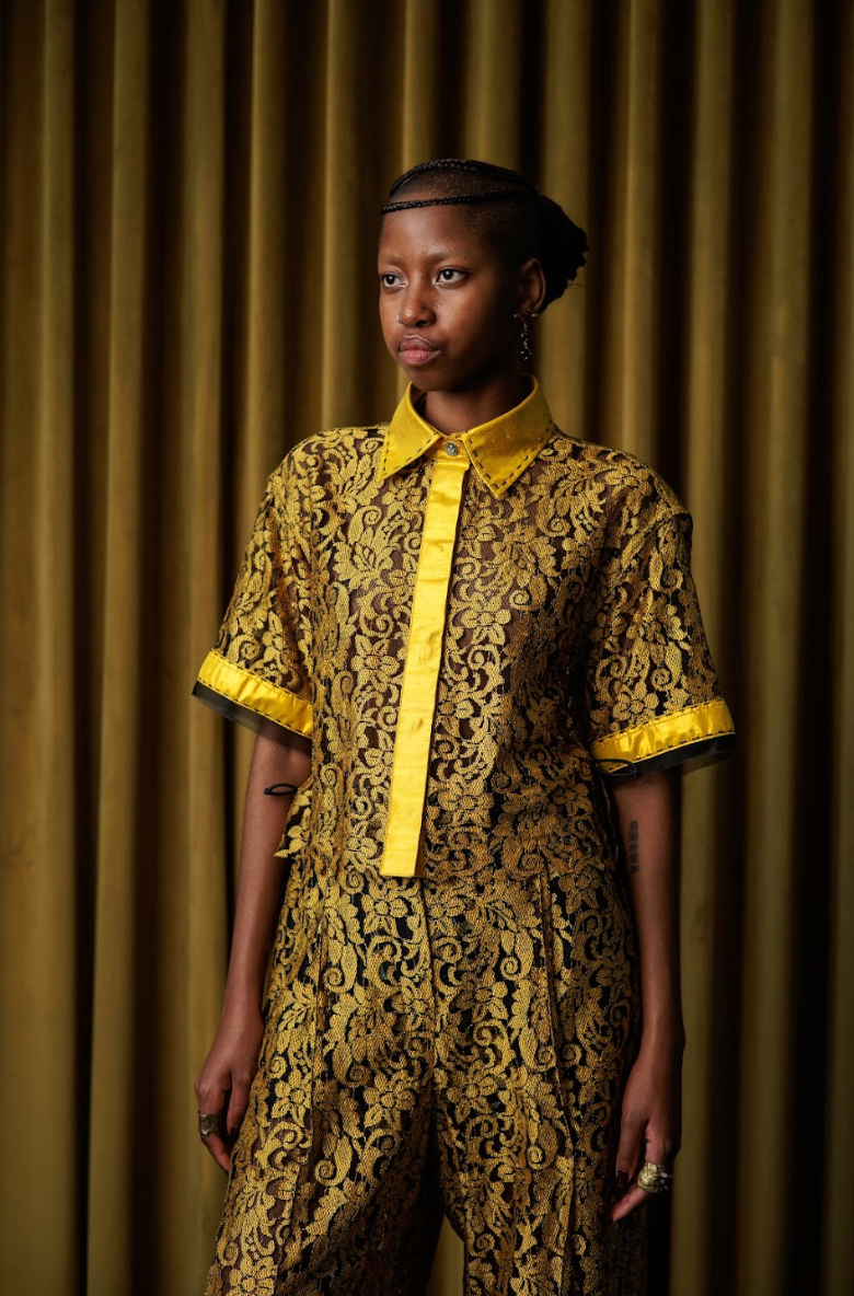 Ochre Cropped Shirt in Lace