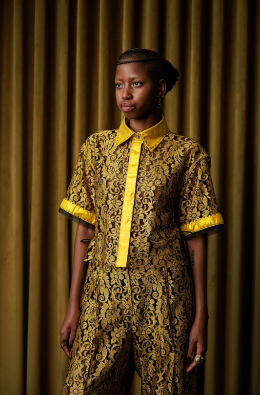 Ochre Cropped Shirt in Lace