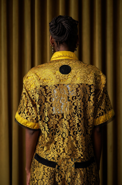 Ochre Cropped Shirt in Lace