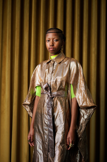 Botanical Dyed Champagne Cocoon Shirt Dress