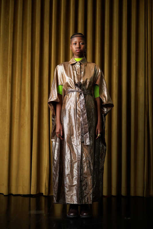 Botanical Dyed Champagne Cocoon Shirt Dress