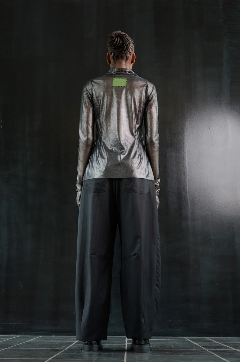 Galactic Translucent Silver Stretch Mesh Racer Top