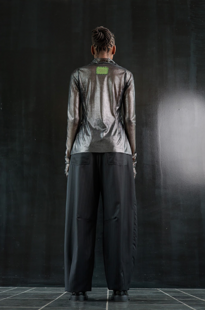 Galactic Translucent Silver Stretch Mesh Racer Top