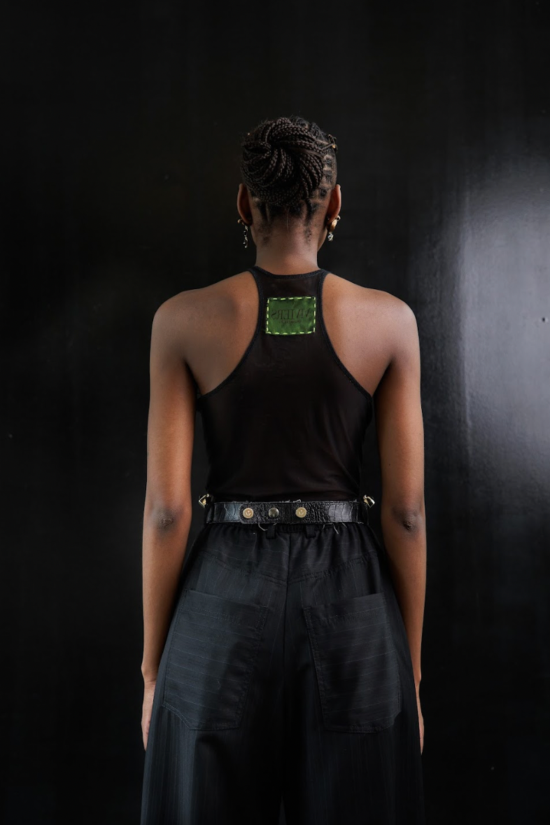 Black Nylon Mesh Extended Racer Top