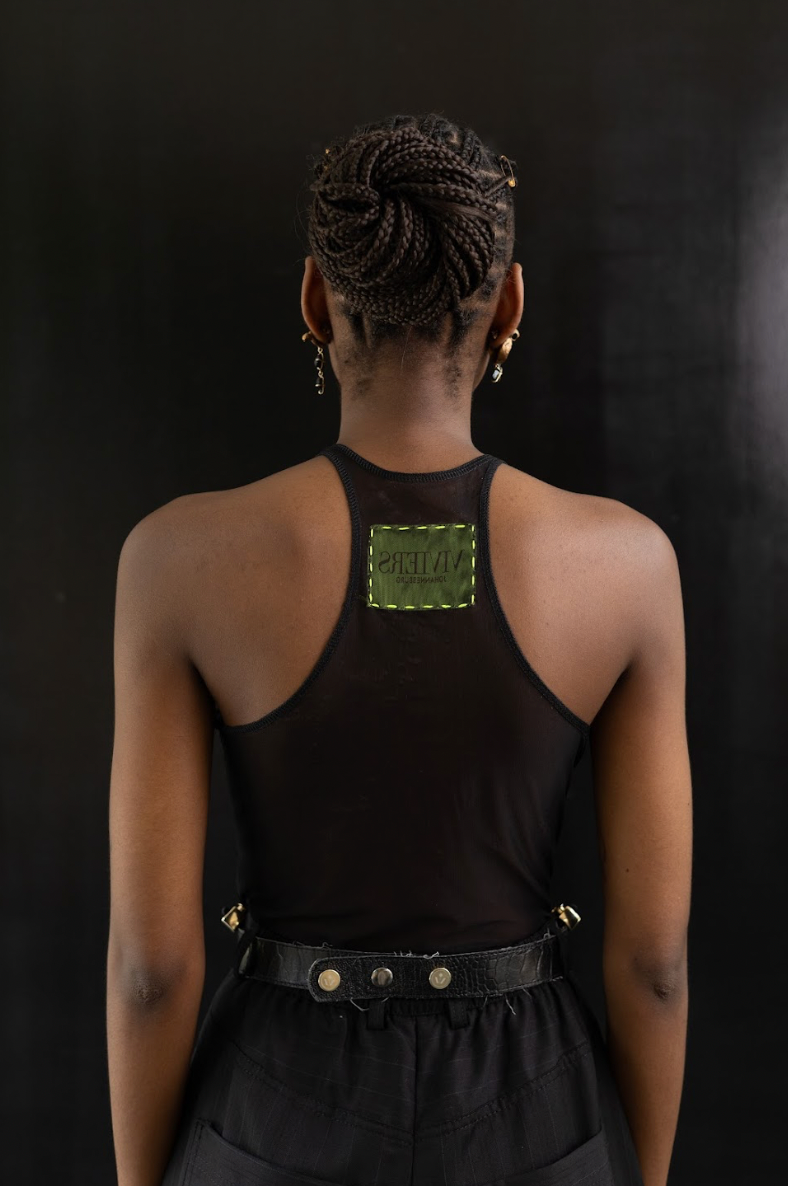 Black Nylon Mesh Extended Racer Top