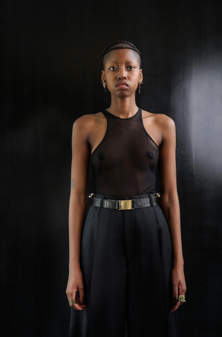 Black Nylon Mesh Extended Racer Top