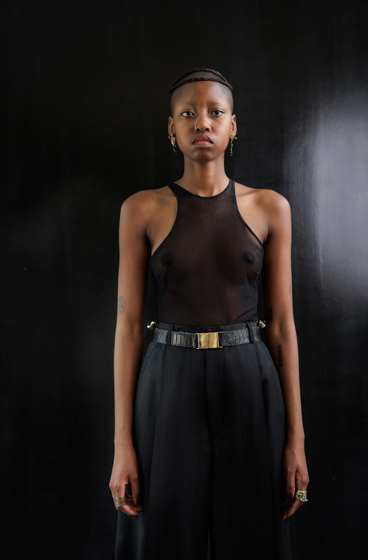 Black Nylon Mesh Extended Racer Top