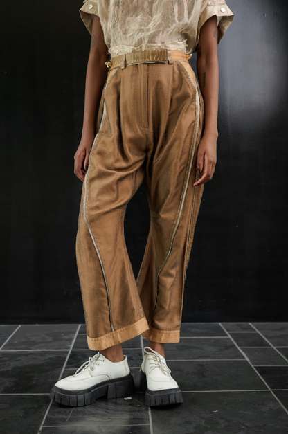 Wet Dust Tailored Wool Arched-Leg Pants with Ostrich leather Shin Details - Made To Order