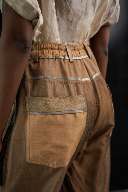 Wet Dust Tailored Wool Arched-Leg Pants with Ostrich leather Shin Details - Made To Order