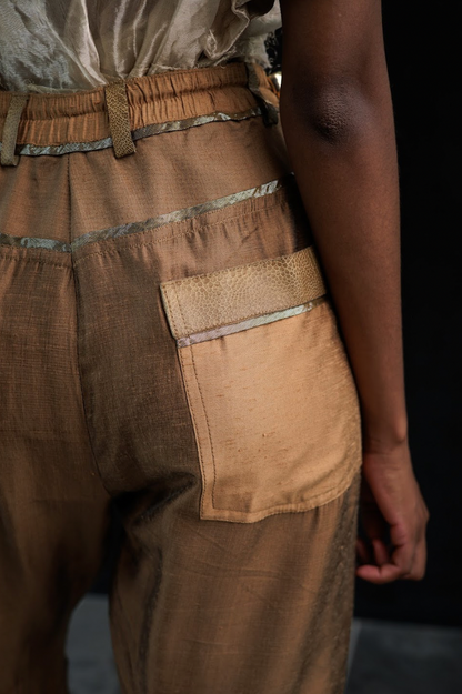 Wet Dust Tailored Wool Arched-Leg Pants with Ostrich leather Shin Details - Made To Order