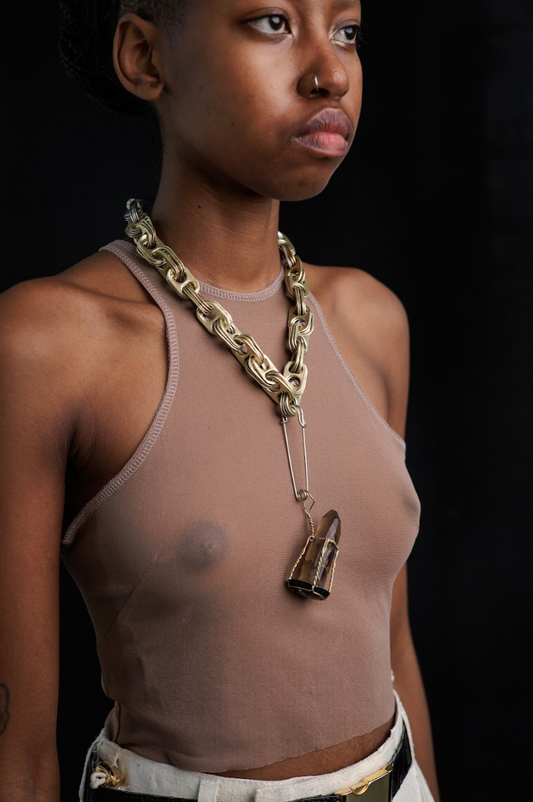 Stucco Cropped Racer Top in Stretch Mesh
