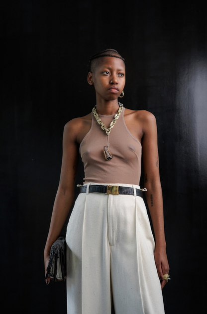 Stucco Cropped Racer Top in Stretch Mesh