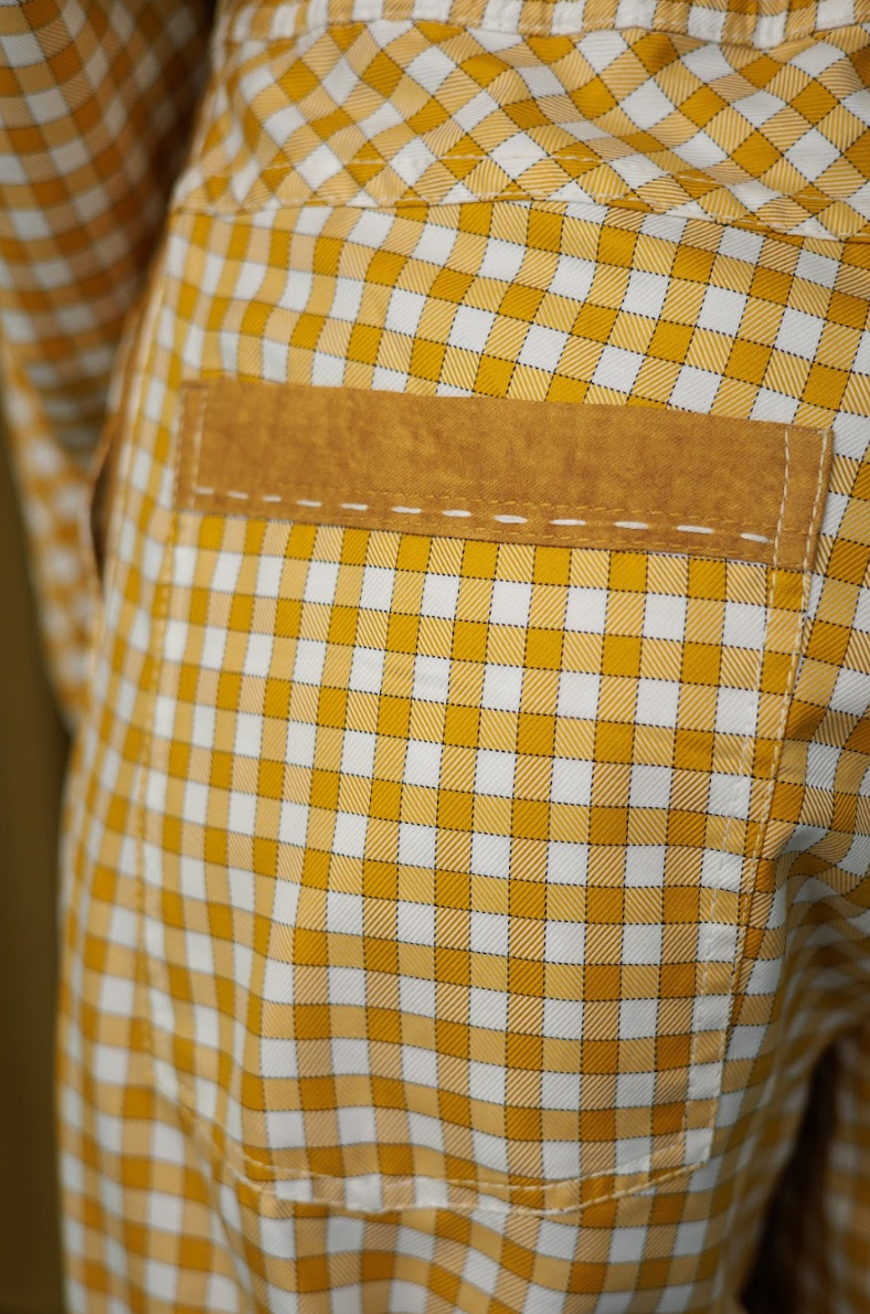 Mustard Boxelder Straight-Cut Pants in Couture Checked Cotton