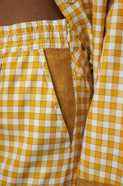 Mustard Boxelder Straight-Cut Pants in Couture Checked Cotton