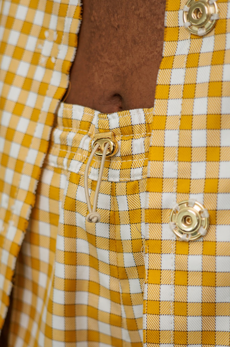 Mustard Boxelder Straight-Cut Pants in Couture Checked Cotton