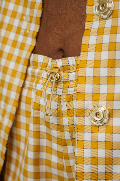 Mustard Boxelder Straight-Cut Pants in Couture Checked Cotton