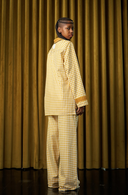 Mustard Boxelder Straight-Cut Pants in Couture Checked Cotton
