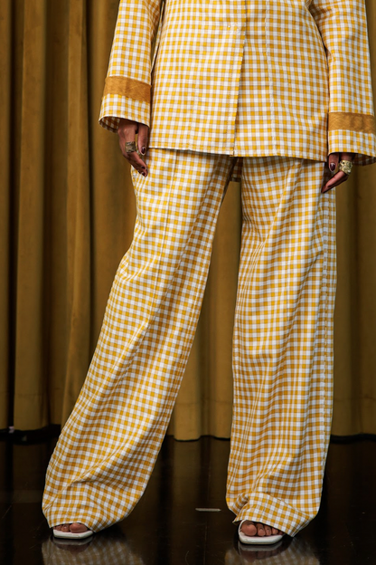 Mustard Boxelder Straight-Cut Pants in Couture Checked Cotton