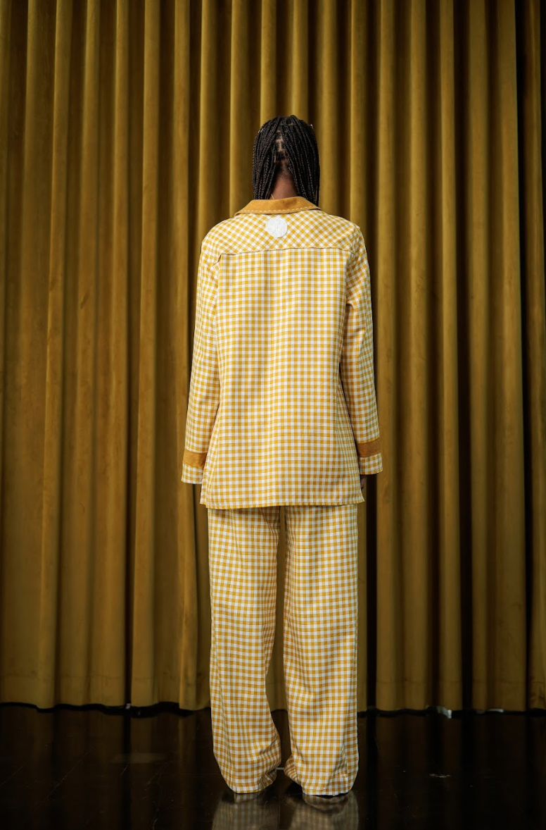 Mustard Boxelder Straight-Cut Pants in Couture Checked Cotton