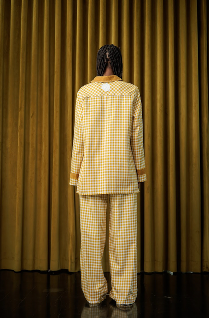 Mustard Boxelder Straight-Cut Pants in Couture Checked Cotton
