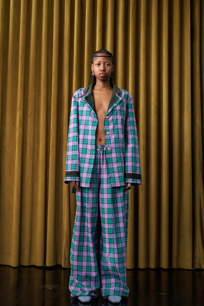 Ultraviolet Boxelder Signature Pyjama  Pants in Couture Checked Cotton