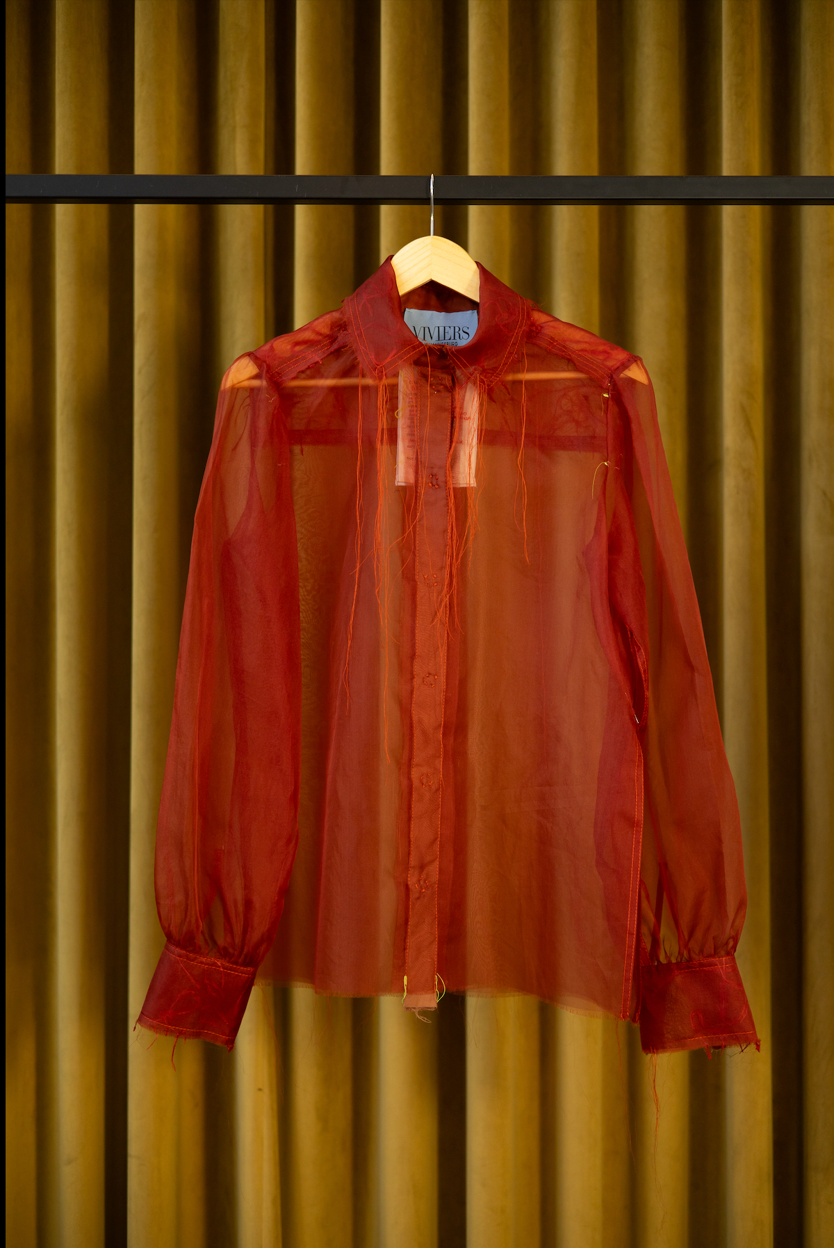 Morning Star Gathered-Sleeve Classic Shirt in Couture Silk Organza
