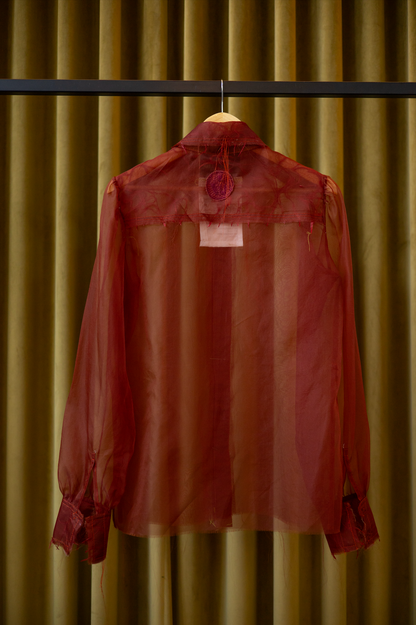 Morning Star Gathered-Sleeve Classic Shirt in Couture Silk Organza