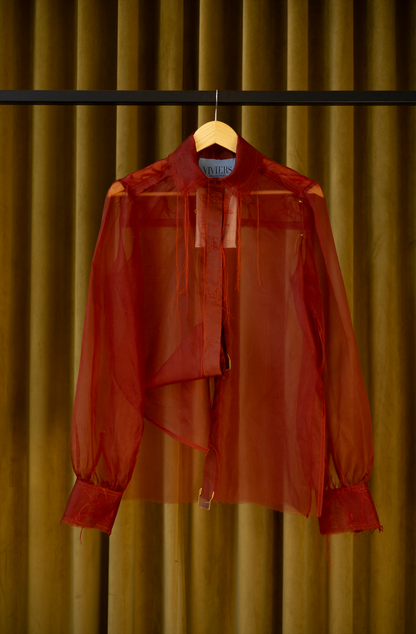 Morning Star Gathered-Sleeve Classic Shirt in Couture Silk Organza