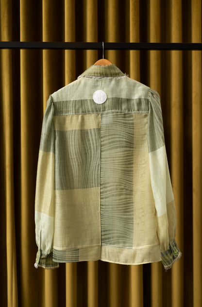 Greener Pastures Gathered-Sleeve Classic Shirt in Upcycled Nylon