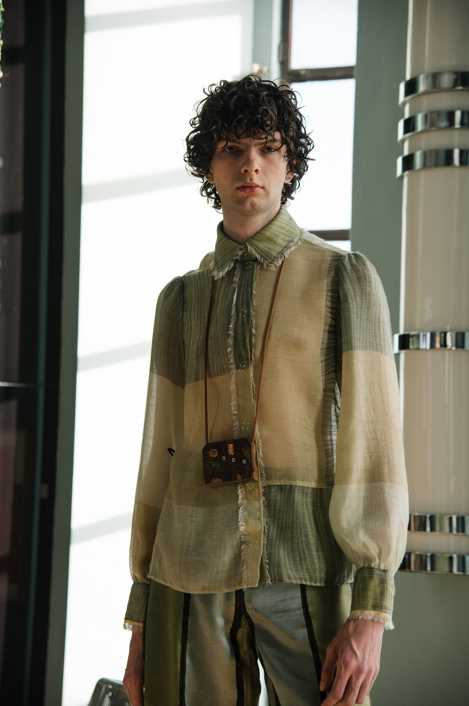 Greener Pastures Gathered-Sleeve Classic Shirt in Upcycled Nylon