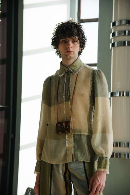 Greener Pastures Gathered-Sleeve Classic Shirt in Upcycled Nylon