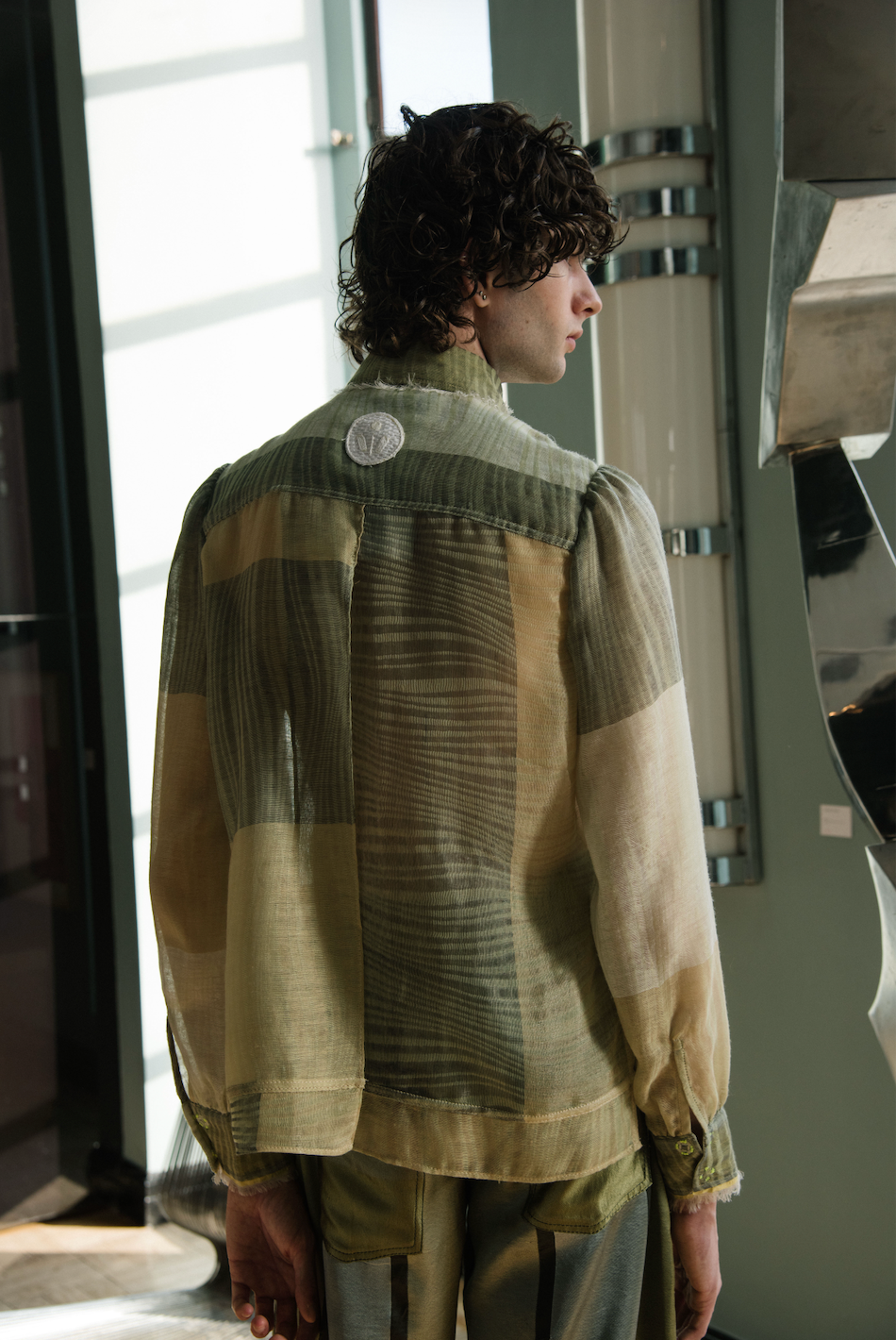Greener Pastures Gathered-Sleeve Classic Shirt in Upcycled Nylon