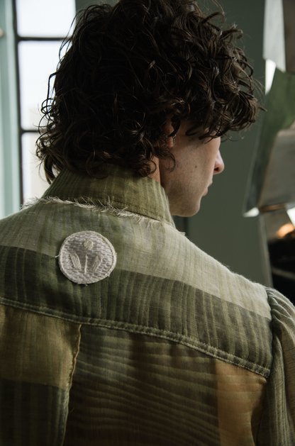 Greener Pastures Gathered-Sleeve Classic Shirt in Upcycled Nylon