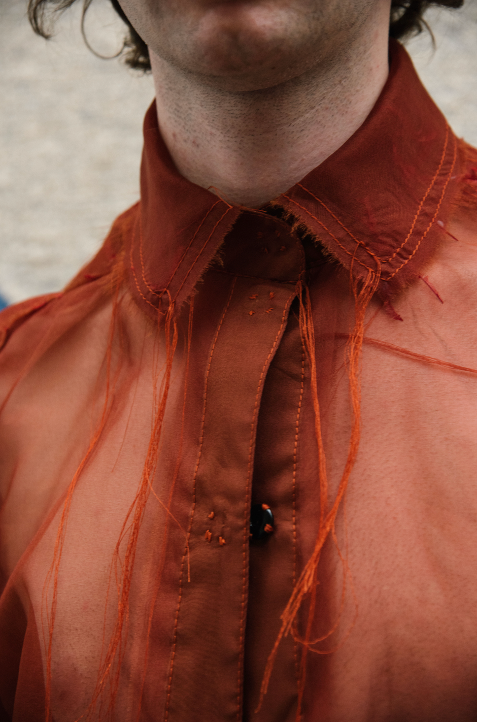 Morning Star Gathered-Sleeve Classic Shirt in Couture Silk Organza