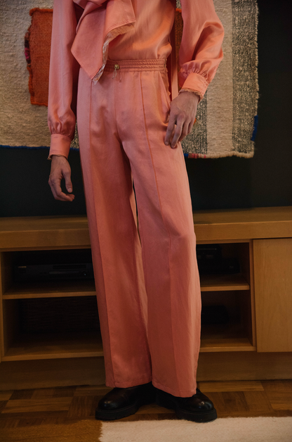 Rosy Maple Straight Cut Pants in Silk Habotai