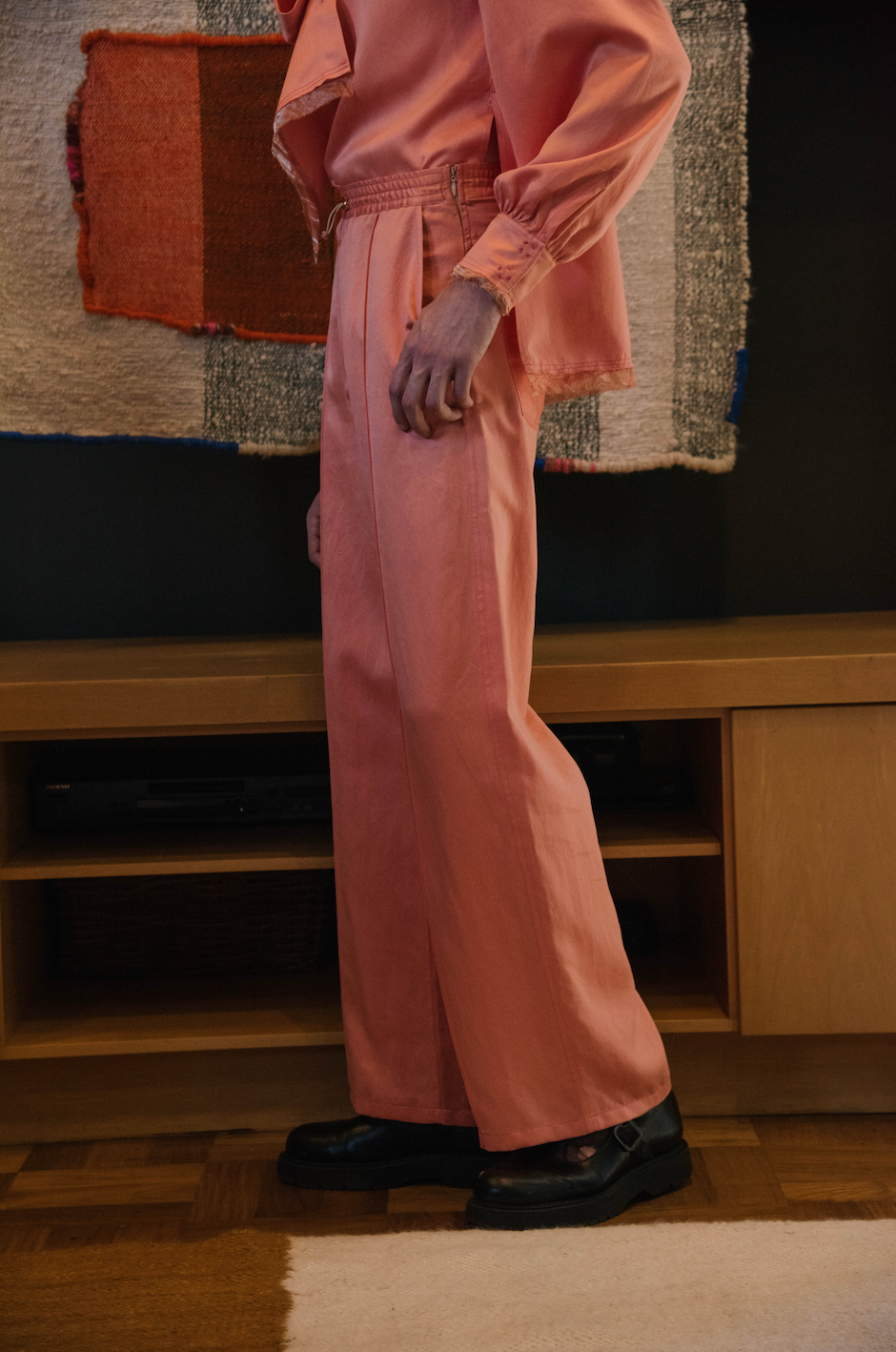 Rosy Maple Straight Cut Pants in Silk Habotai
