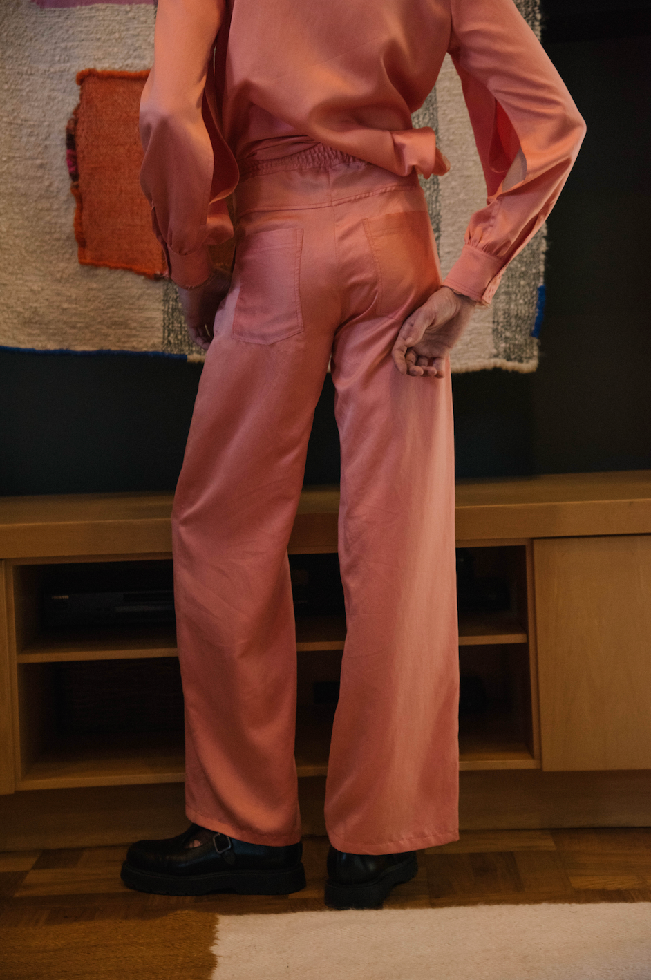 Rosy Maple Straight Cut Pants in Silk Habotai