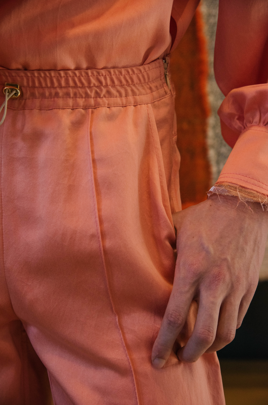 Rosy Maple Straight Cut Pants in Silk Habotai